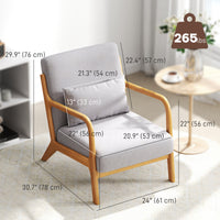 Fabric Lounge Chair, Velvet Armchair, Retro Accent Chair with Wood Legs and Thick Padding for Bedroom, Grey