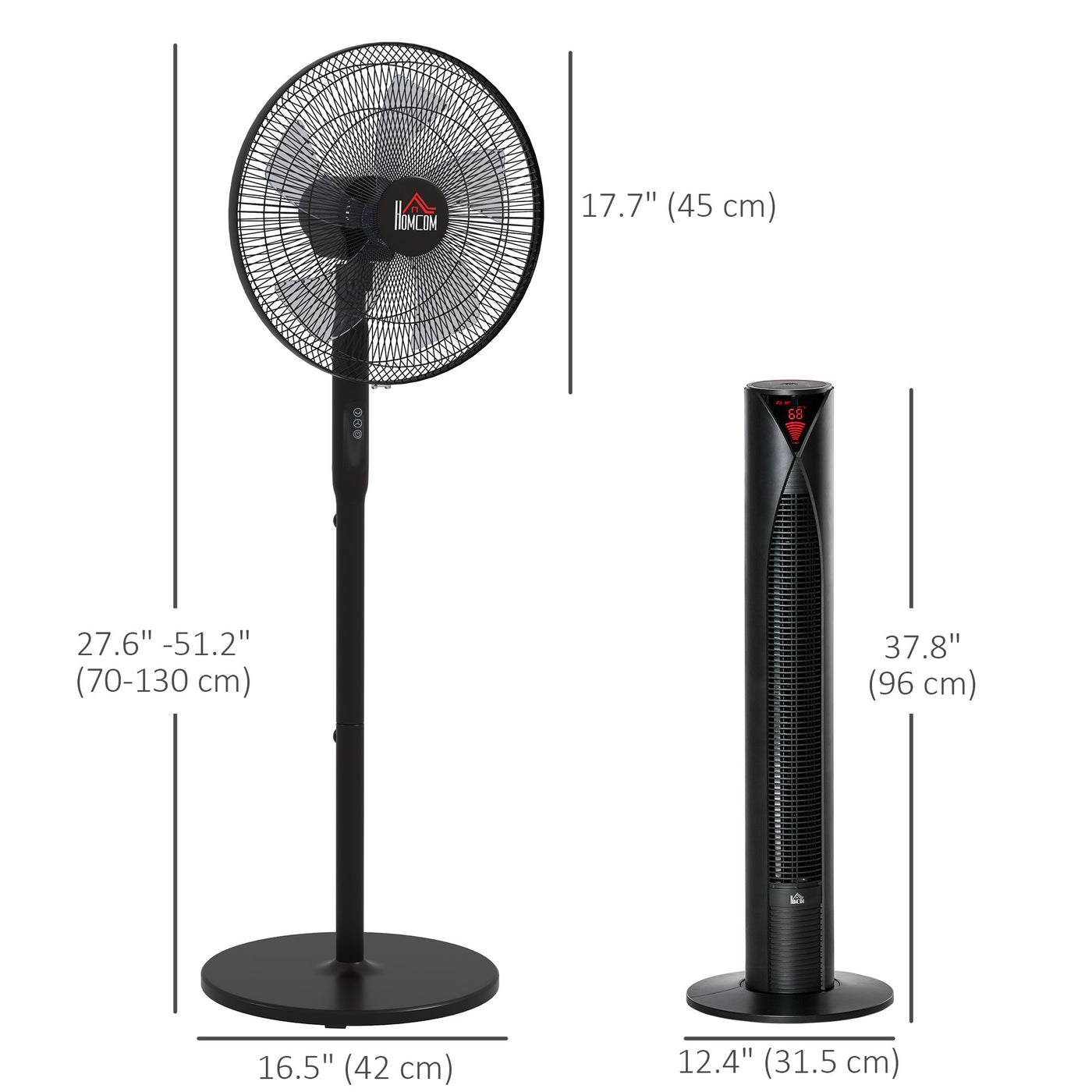 Tower Fan and 16" Pedestal Fan Set, with Remote Control, Height Adjustable, Tilted Head, Timer, Oscillating Standing Fan, Stand Floor Fans for Bedroom, Black