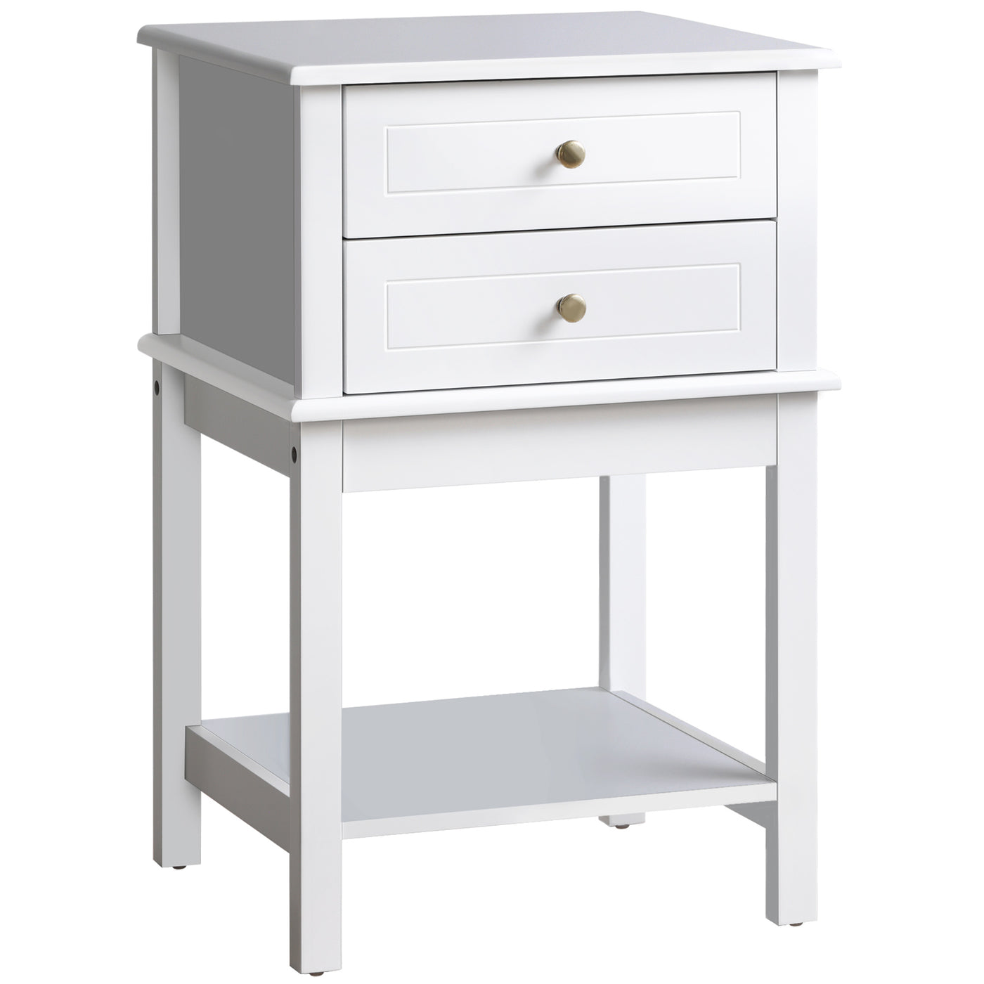 Modern Sofa Side Table, Accent End Table with Drawers and Storage Shelf, Nightstand for Bedroom Living Room, White
