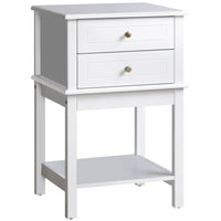 Modern Sofa Side Table, Accent End Table with Drawers and Storage Shelf, Nightstand for Bedroom Living Room, White