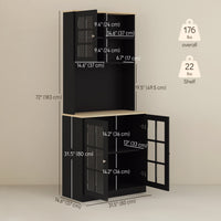Kitchen Buffet with Hutch, Storage Pantry with 3 Cabinets, 2 Open Shelves and Large Countertop, Black