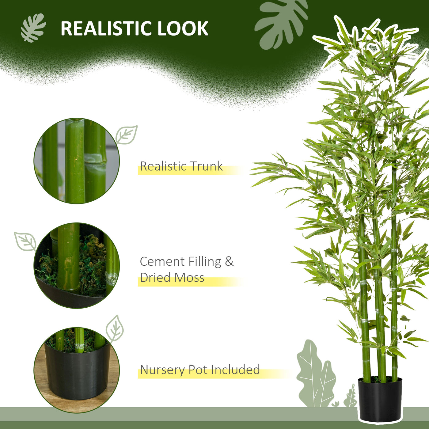 5FT Artificial Bamboo Tree Faux Decorative Plant in Nursery Pot for Indoor Décor