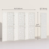 6 Panel Room Divider, 5.6 FT Lightweight Folding Privacy Screen with Geometric Pattern for Living Room, Bedroom, White