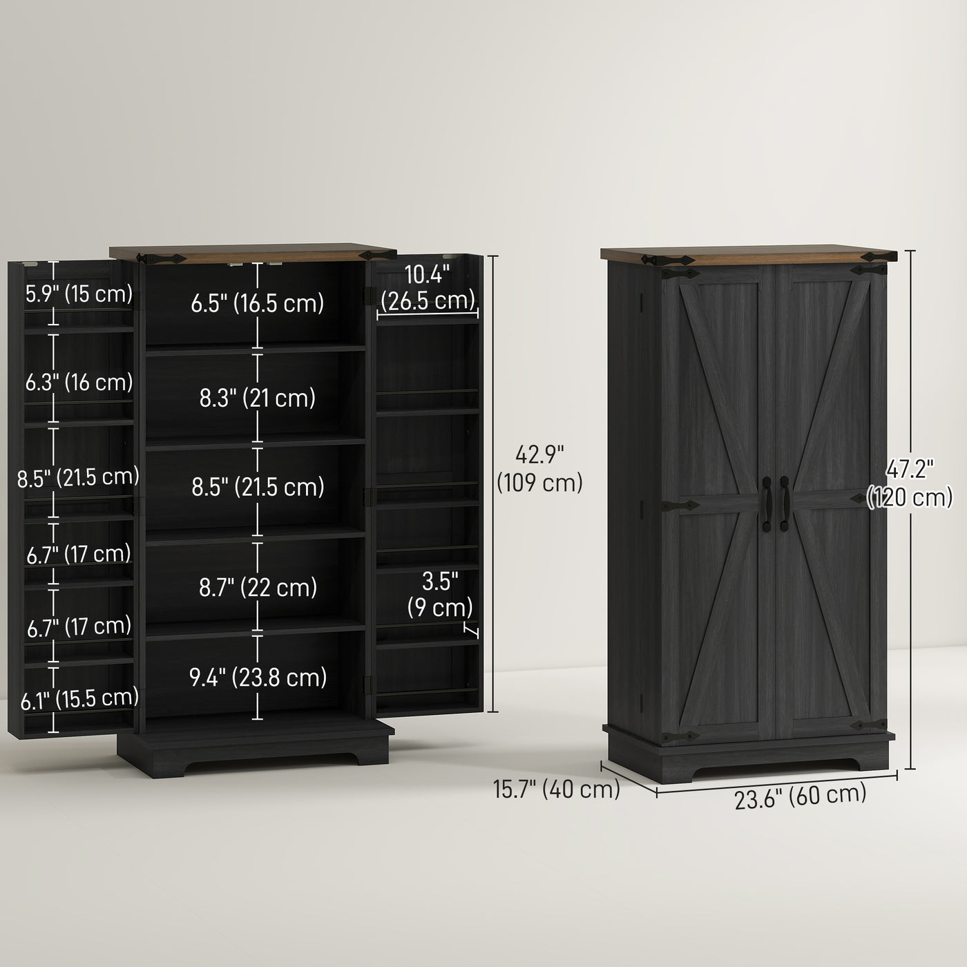 47" Kitchen Pantry Storage Cabinet, Farmhouse Kitchen Pantry Cabinet with Adjustable Shelves and Door Shelves, Black