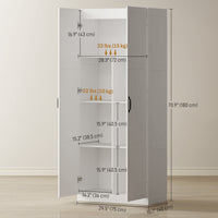 Farmhouse Pantry Cabinet, 71" Tall Kitchen Pantry Storage Cabinet with Soft-Close Hinges, Adjustable Shelves, White