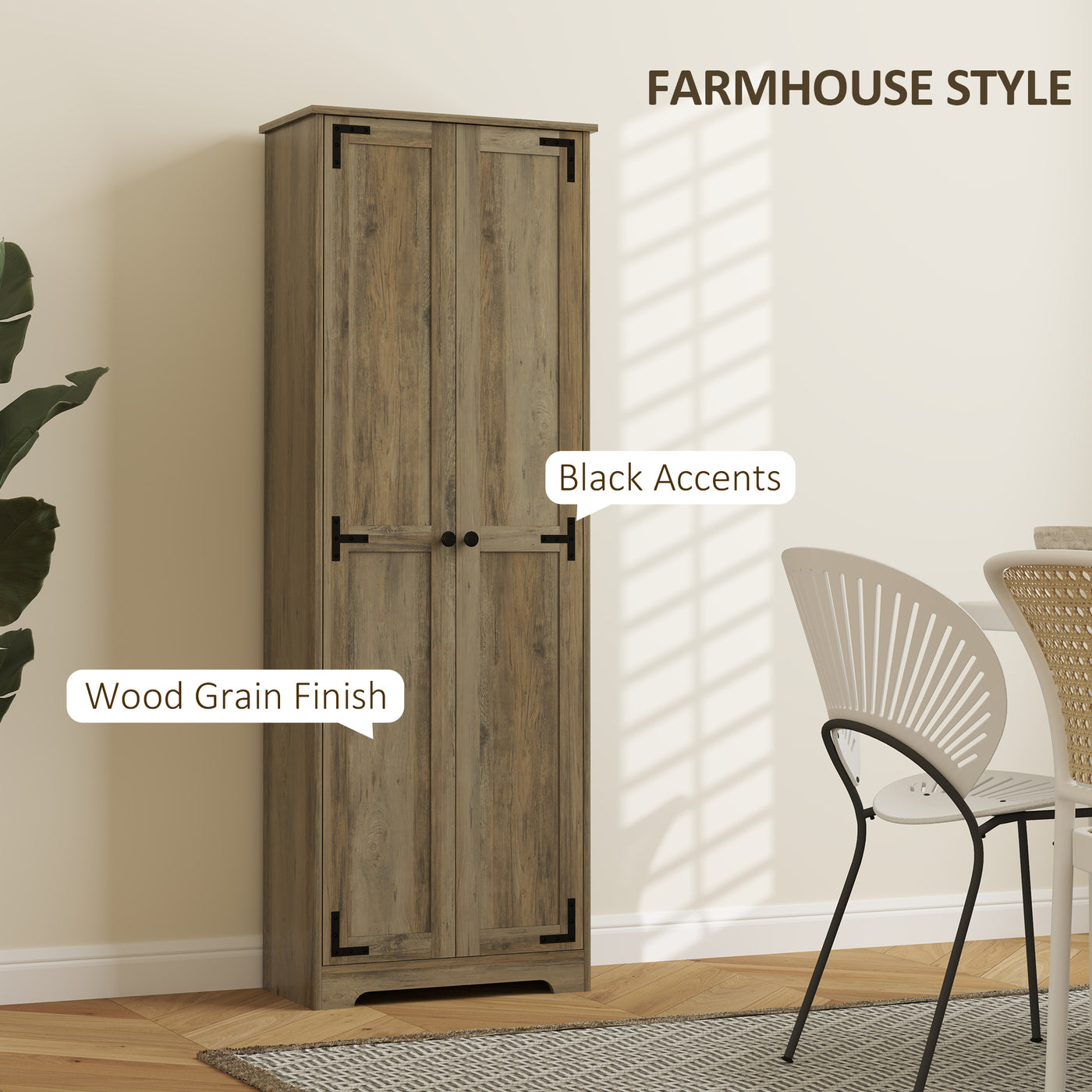 67" Farmhouse Pantry Cabinet with 2 Doors, Tall Storage Cabinet with Adjustable Shelves, Distressed Grey