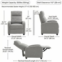 Manual Recliner Sofa Manual Home Theater Seating, Single Linen-Touch Sofa Armchair for Living Room, Light Grey