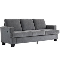 3 Seater Sofa with USB Ports & Cup Holders, Chenille-Feel Upholstered Couch for Living Room, Grey