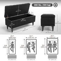 Storage Ottoman, Linen Fabric End of Bed Bench with Button Tufted Storage Bench for Bedroom, Black