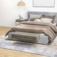 39" Storage Ottoman, Velvet End of Bed Bench with Steel Legs, Foot Stool with Storage for Bedroom, Living Room, Beige