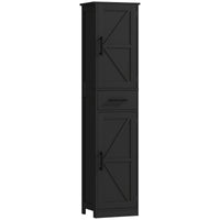 67" Tall Bathroom Cabinet, Narrow Bathroom Storage Cabinet with Drawer, Barn Doors and Adjustable Shelves, Black