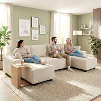 Modular U Shaped Couch, Sectional Sofa with Double Chaises and Spring Cushions, Beige
