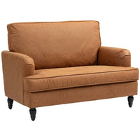 Modern Accent Chair, Leathaire Armchair with Turned Legs and Wide Seat, Comfy Chair for Living Room, Brown