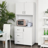 Freestanding Kitchen Buffet with Hutch Storage Organizer with 2 Door Cabinets, 3 Drawers and Open Countertop, Adjustable Shelf for Dining Room Pantry, White