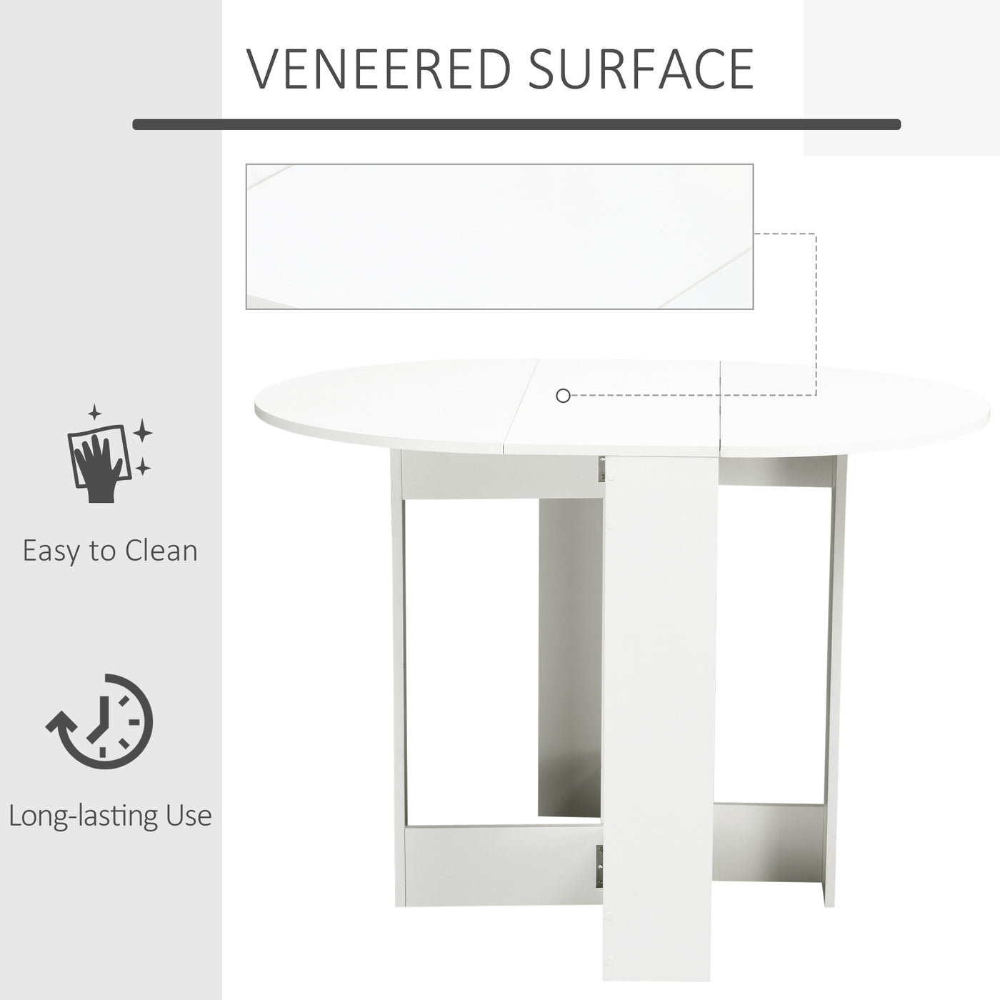 Folding Dining Table, 41" Drop Leaf Table for Small Spaces, Oval Foldable Table for Kitchen, Dining Room, White