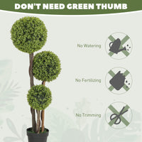 45 Inch Potted Fake Plant Set of 2, Artificial Boxwood Topiary Tree, Triple Ball Tree for Indoor and Outdoor, Green