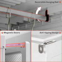 Portable Wardrobe, Foldable Storage Organzier with 5 Compartments, 1 Hanging Rod, Magnet Doors, White