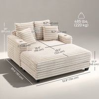 60" Chaise Lounge Chair, Oversized Upholstered Sofa Bed with Cup Holders & Pillows, Sleeper Couch for Living Room, Beige