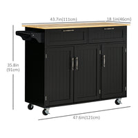 Modern Kitchen Island, Utility Kitchen Serving Cart with 2 Storage Drawers & Cabinets for Dining Room, Black