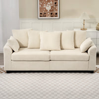 Corduroy Couch, 3 Seater Sofa, Modern Upholstered Couch with Curved Armrests and 8 Removable Pillows, Beige
