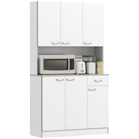 71" Modern Buffet with Hutch, Standing Kitchen Hutch with Storage Cabinets, Drawer, Open Space with Microwave Stand, White