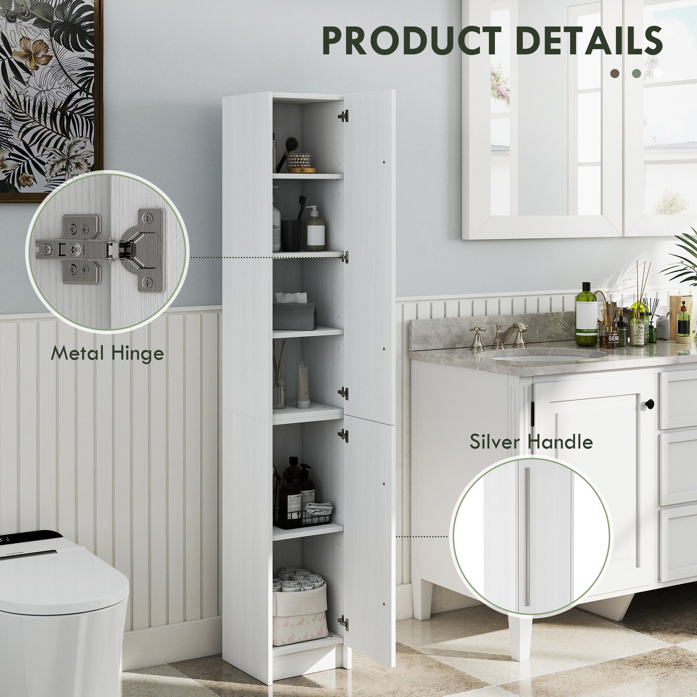Freestanding Tall Bathroom Storage Cabinet with Adjustable Shelves, Bathroom Organizer, White Wood Grain