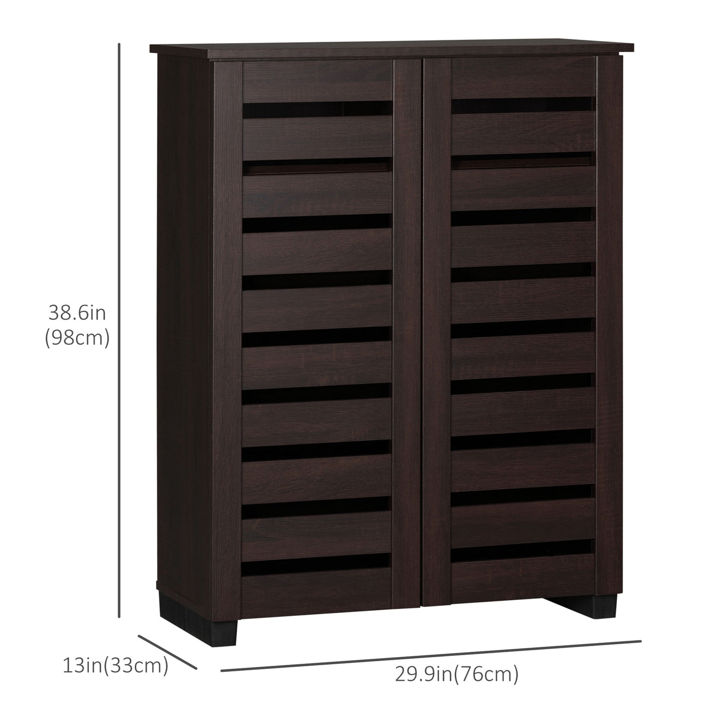 Narrow Shoe Cabinet with 2 Slatted Doors, Modern Shoe Storage Cabinet with Adjustable Shelves for Entryway, Hallway, Living Room, Holds 15 Pairs, Dark Brown