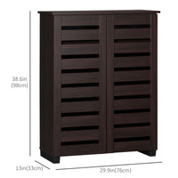 Narrow Shoe Cabinet with 2 Slatted Doors, Modern Shoe Storage Cabinet with Adjustable Shelves for Entryway, Hallway, Living Room, Holds 15 Pairs, Dark Brown