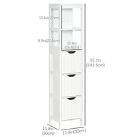 Narrow Bathroom Cabinet with 3 Drawers and 2 Tier Shelf, Tall Cupboard Freestanding Linen Tower, White