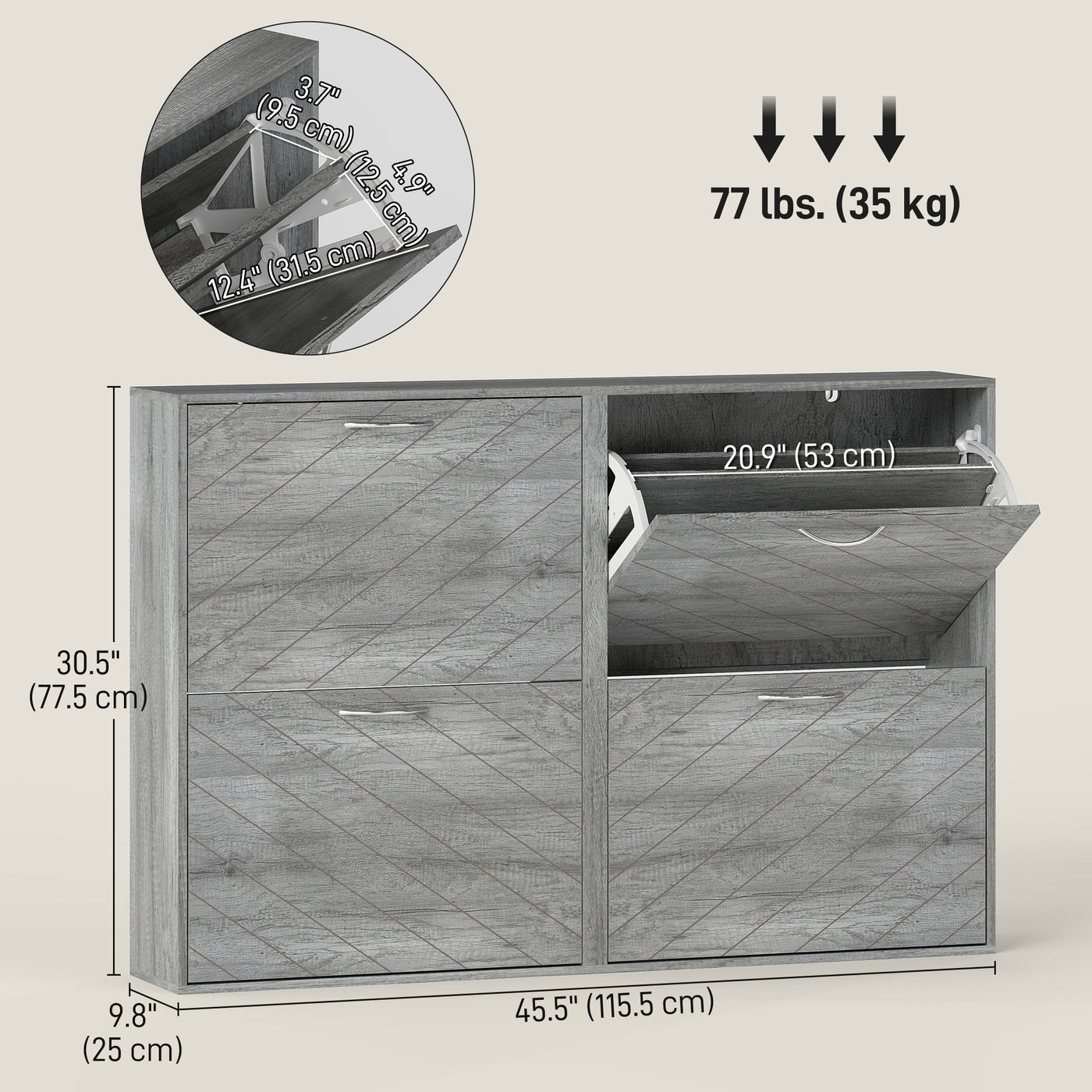 Shoe Storage Cabinet with 4 Flip Drawers, Narrow and Slim, 12-20 Pair of Shoes Organizer for Hallway, Entryway, Grey