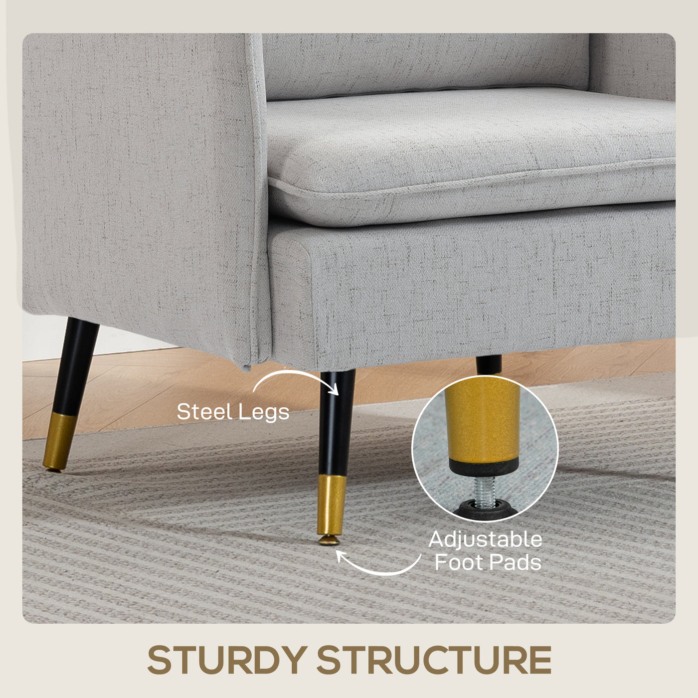 Accent Chairs Set of 2, Upholstered Armchairs with Tufted Back Cushion and Steel Legs for Living Room, Bedroom