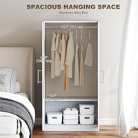 Wardrobe Cabinet with 2 Doors and Hanging Rod, Modern Armoire Wardrobe Closet for Bedroom, White Wood Effect