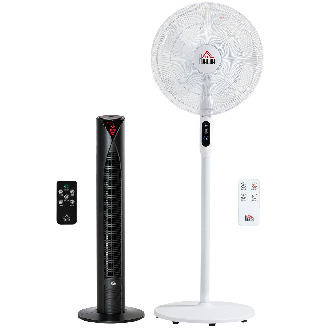Tower Fan and 16" Pedestal Fan Set, with Remote Control, Height Adjustable, Tilted Head, Timer, Oscillating Standing Fan, Stand Floor Fans for Bedroom, White