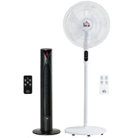 Tower Fan and 16" Pedestal Fan Set, with Remote Control, Height Adjustable, Tilted Head, Timer, Oscillating Standing Fan, Stand Floor Fans for Bedroom, White
