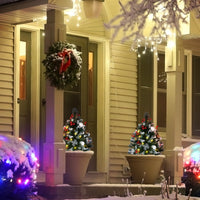2 Foot/23 inch 2 Pack Prelit Artificial Christmas Tree Cordless with 70 Branches, Warm White LED lights, Red Berries, Pine Cones, Balls, for Outdoor Entryway, Green