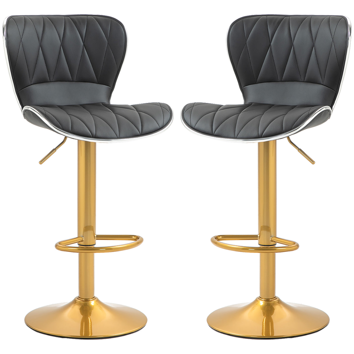 Counter Height Bar Stools Set of 2, Adjustable Height Bar Chairs with Swivel Seat, PU Leather Upholstery