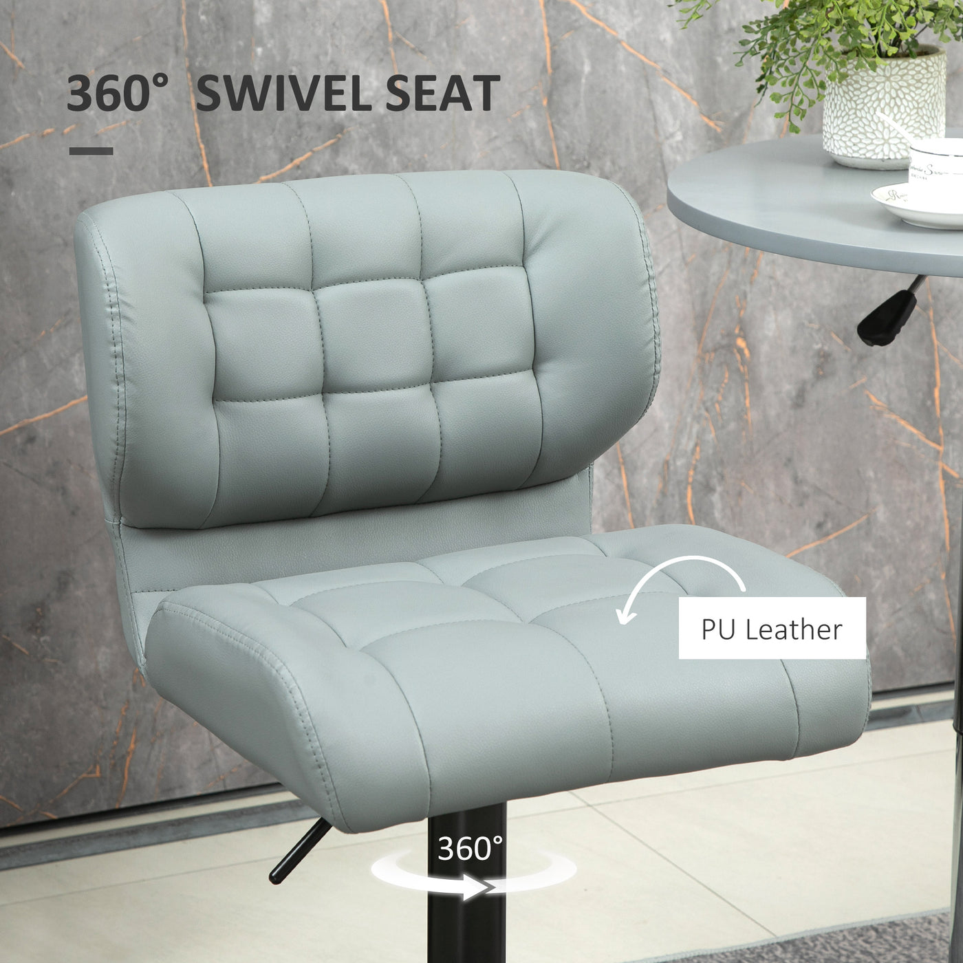 Swivel PU Leather Barstools Set of 2 Adjustable Bar Stools with Footrest Back for Kitchen Counter Dining Room Grey