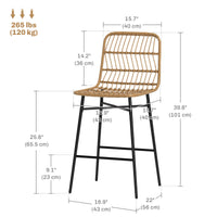 Rattan Counter Height Bar Stools Set of 2, 26" Counter Stools with Back, Modern Bar Chairs for Kitchen Island, Brown