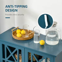 Storage Cabinet with Fretwork Doors and Shelf, Modern Freestanding Sideboard, Buffet, Blue