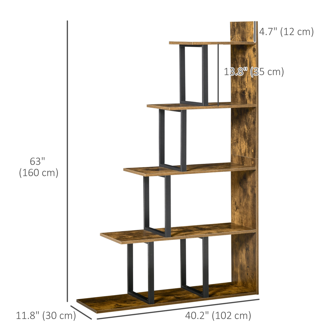 5-Tier Ladder Bookshelf, Wooden Ladder Bookshelf, Display Stand Organizer for Living Room Indoor Corner Shelf - Rustic Brown