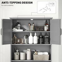 Modern Over The Toilet Storage, Bathroom Cabinets Over Toilet with Open Shelves and Double Door Cabinet, Grey