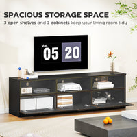 TV Stand with Storage, Modern Entertainment Center with 3 Cabinets and 3 Open Shelves, for TVs up to 85", Black