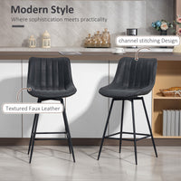 Set of 2 Counter Height Barstools, PU Leather Upholstered Bar Stools with Backrest, Footrest and Steel Legs, Black