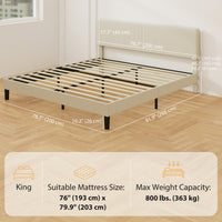 King Size Bed Frame with Adjustable Upholstered Headboard Platform Bed Frame Wood Slat Support Noise Free Light Grey