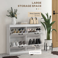 Shoe Storage Cabinet with 4 Flip Drawers and Adjustable Shelves, Narrow Shoe Cabinet for 20 Pairs of Shoes, White