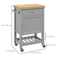 Kitchen Cart on Wheels, Rolling Kitchen Island Cart with Wood Top, Towel Rack, Drawer and Shelf for Dining Area, Grey