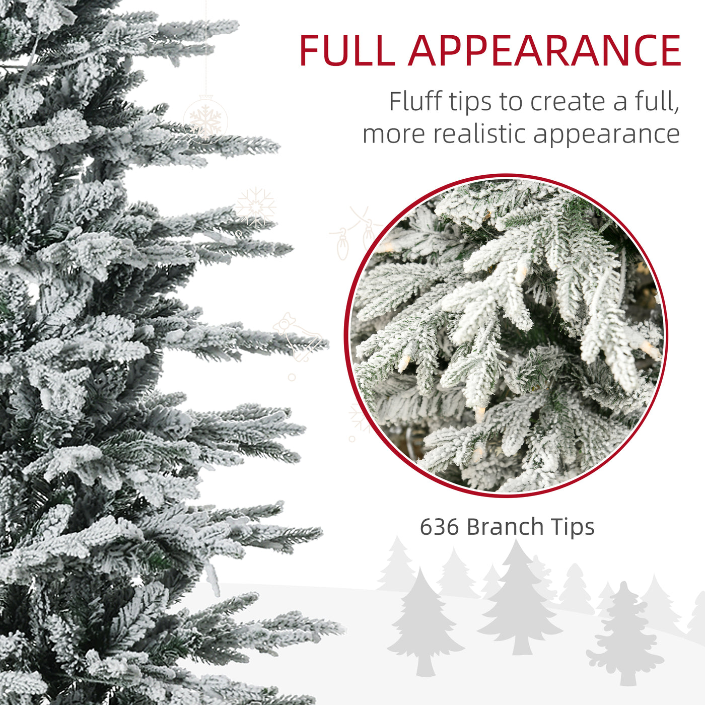6' Pre Lit Arctic Fir Artificial Flocked Christmas Trees, with Snow Branches, Warm White UL Listed Clear Lights