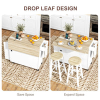 Kitchen Island with Storage, Rolling Kitchen Cart with Foldable Drop Leaf, Power Outlet and USB Ports, White