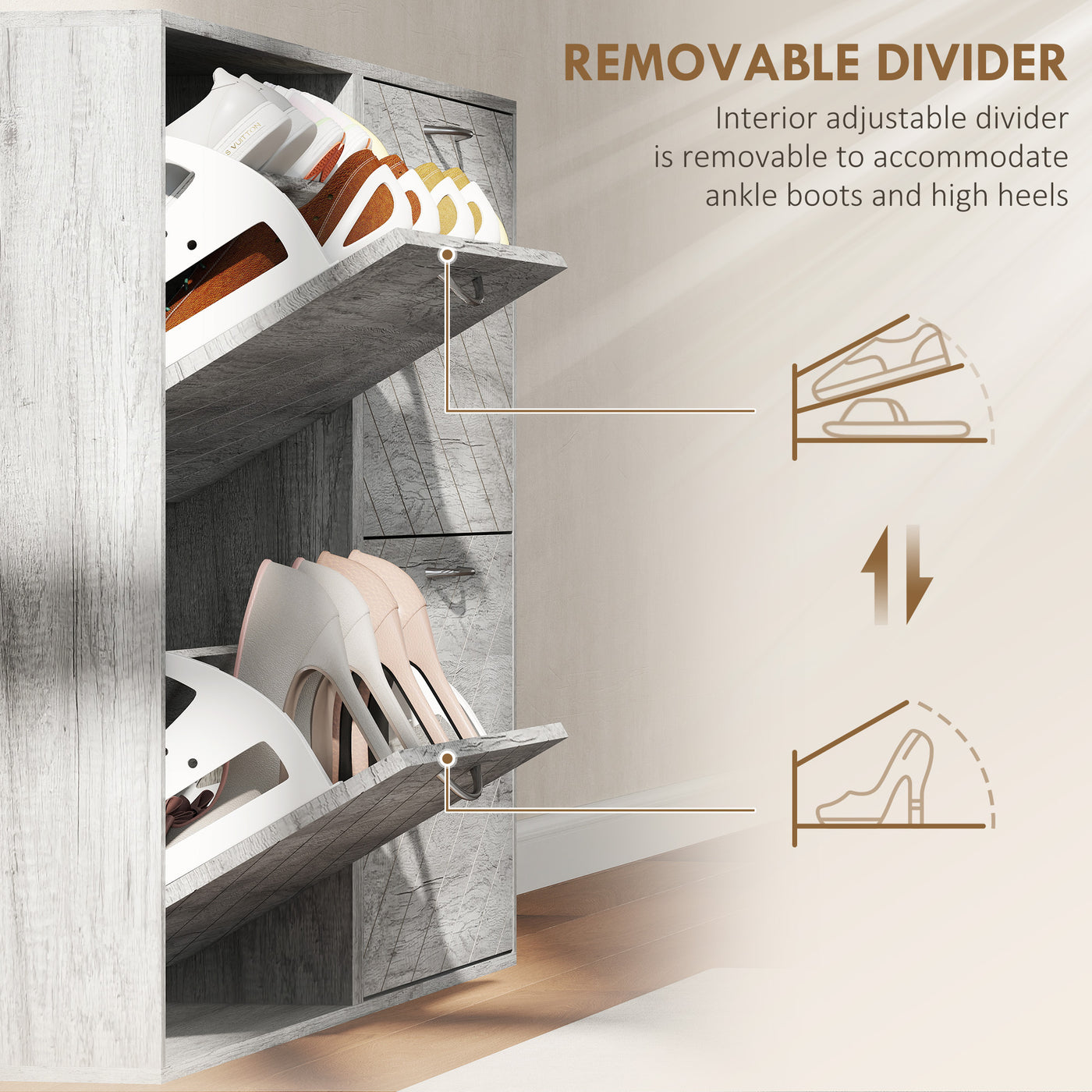 Shoe Storage Cabinet with 4 Flip Drawers, Narrow and Slim, 12-20 Pair of Shoes Organizer for Hallway, Entryway, Grey