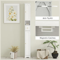 Tall Bathroom Cabinet, Modern Slim Bathroom Storage with Arched Doors, Drawer and Open Shelf, Narrow Storage, White